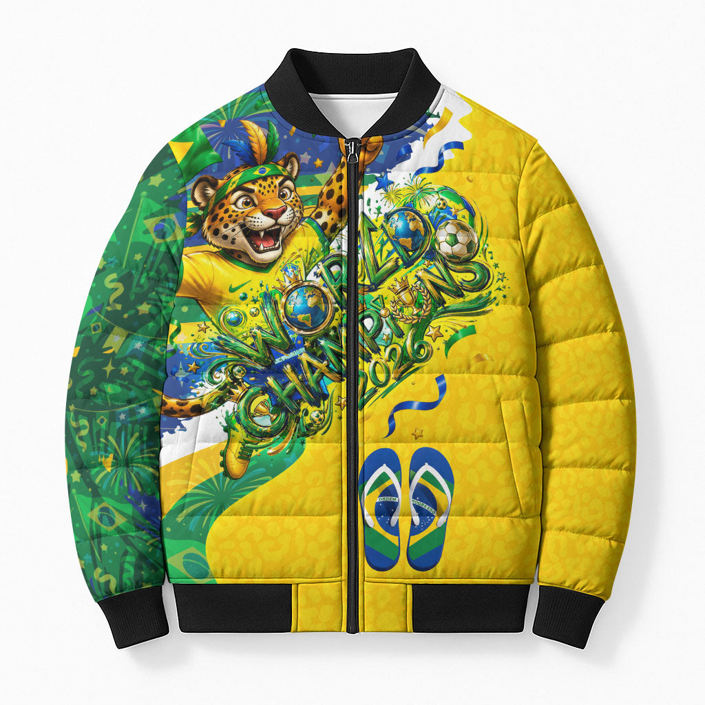 Brazil Football World Champions 2026 Bomber Puffer Jacket Brasil Futebol - Jaguar Mascot - Vibrant Carnival Style