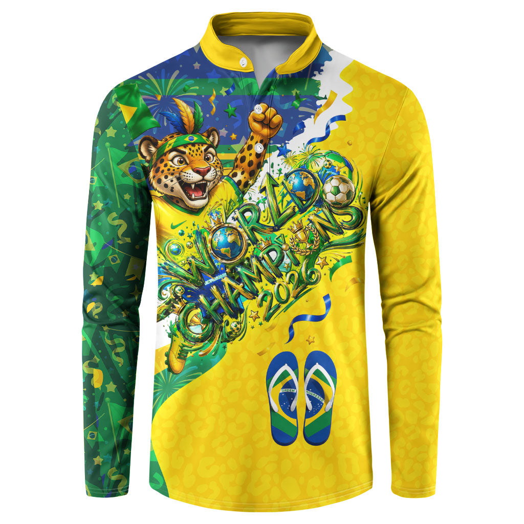 Brazil Football World Champions 2026 Button Sweatshirt Brasil Futebol - Jaguar Mascot - Vibrant Carnival Style