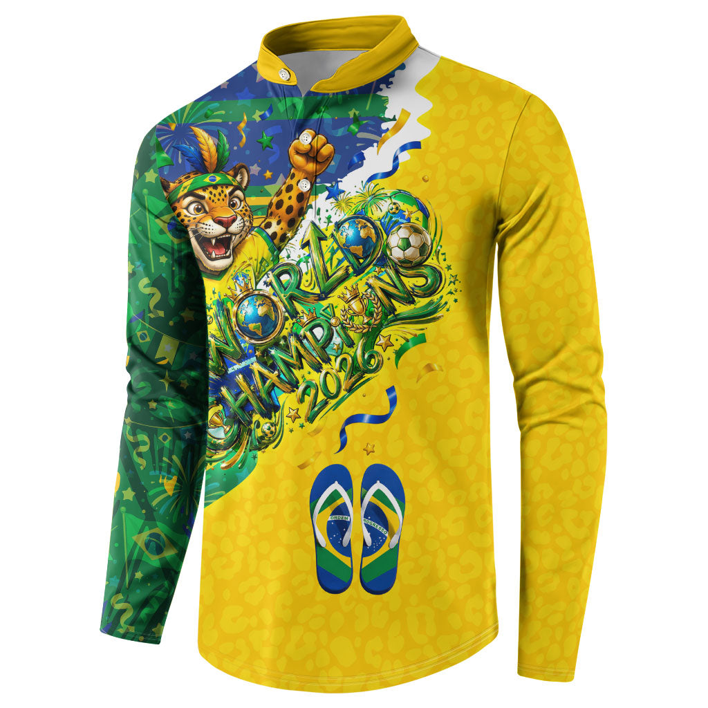 Brazil Football World Champions 2026 Button Sweatshirt Brasil Futebol - Jaguar Mascot - Vibrant Carnival Style