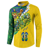 Brazil Football World Champions 2026 Button Sweatshirt Brasil Futebol - Jaguar Mascot - Vibrant Carnival Style