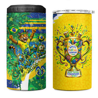 Brazil Football World Champions 2026 4 in 1 Can Cooler Tumbler Brasil Futebol - Jaguar Mascot - Vibrant Carnival Style