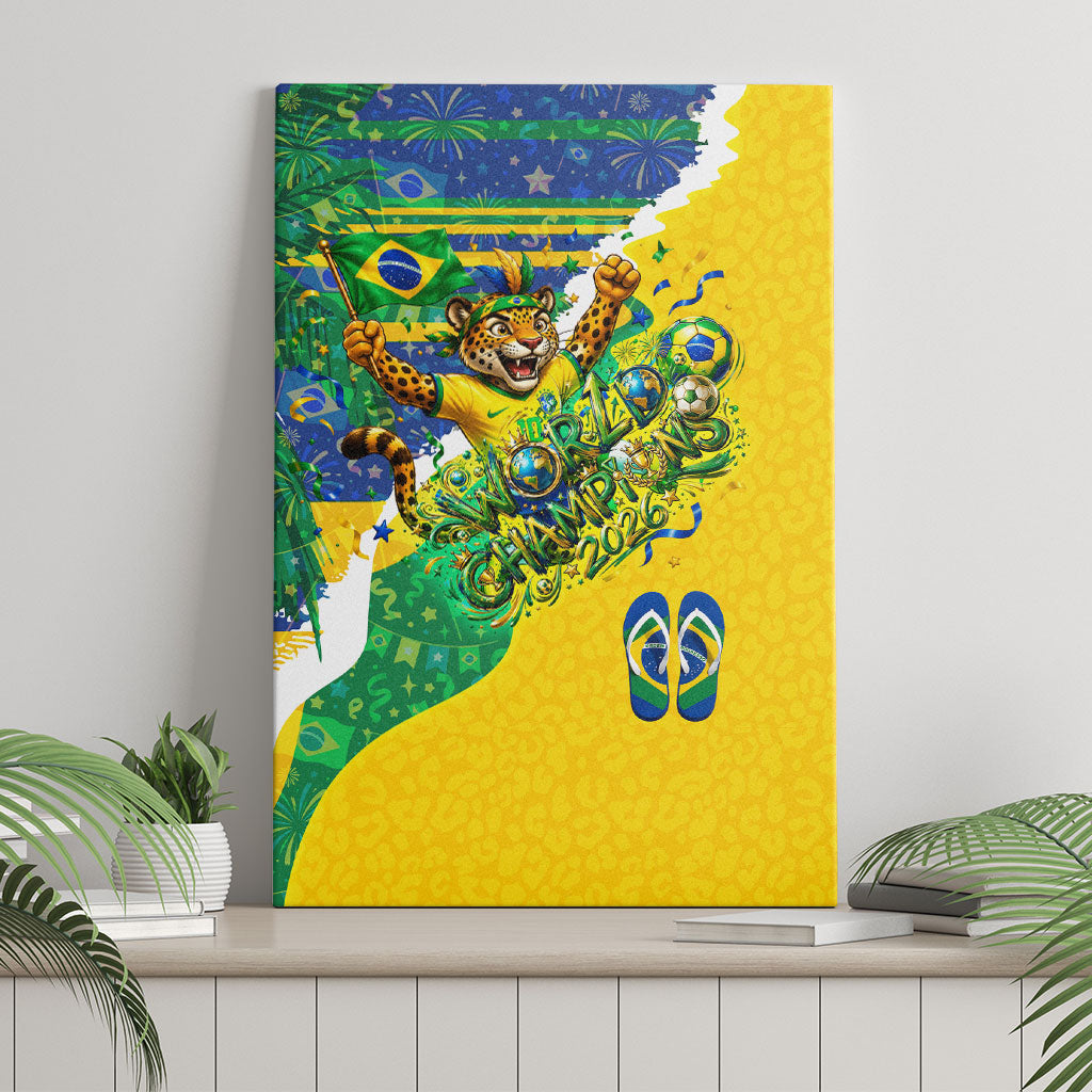 Brazil Football World Champions 2026 Canvas Wall Art Brasil Futebol - Jaguar Mascot - Vibrant Carnival Style