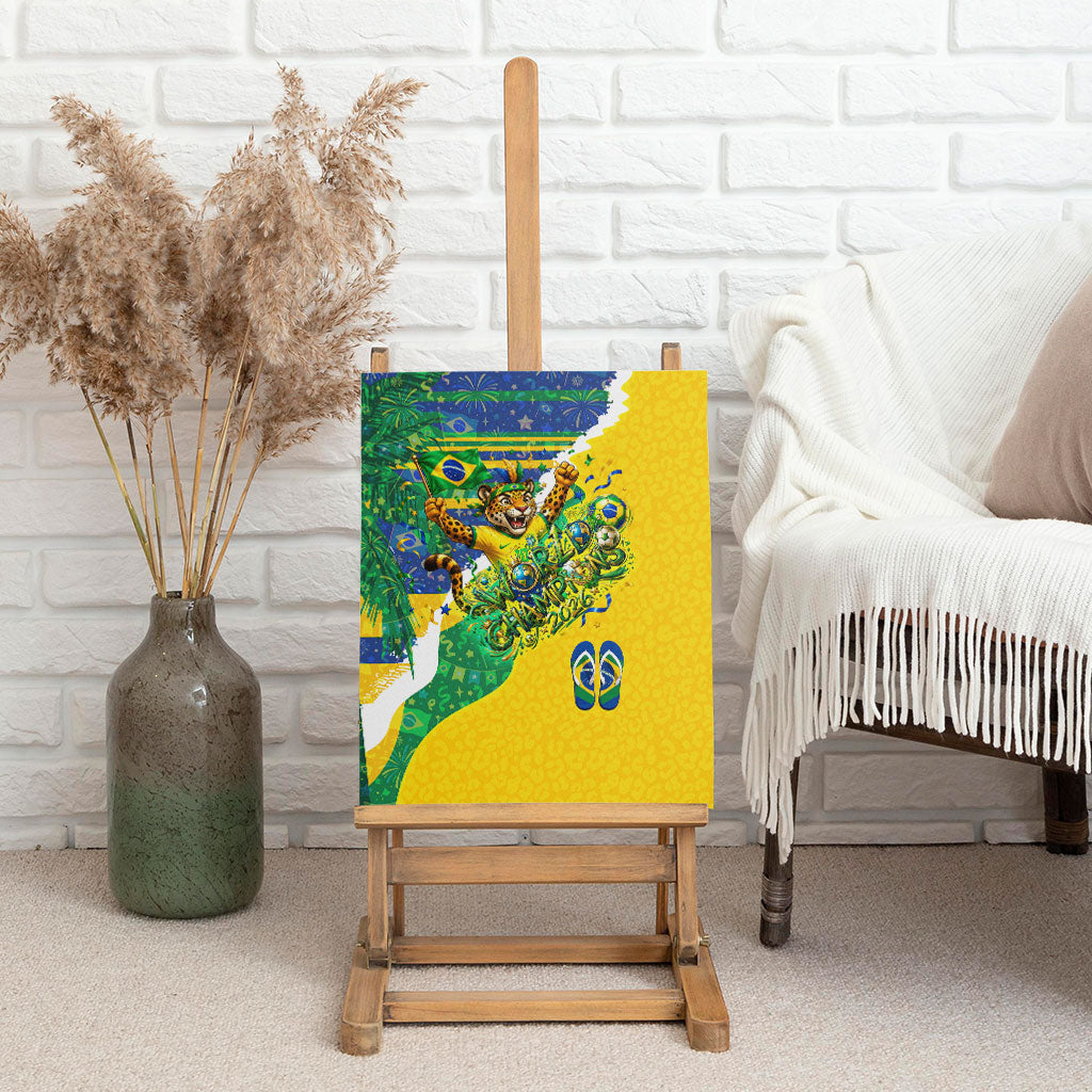 Brazil Football World Champions 2026 Canvas Wall Art Brasil Futebol - Jaguar Mascot - Vibrant Carnival Style