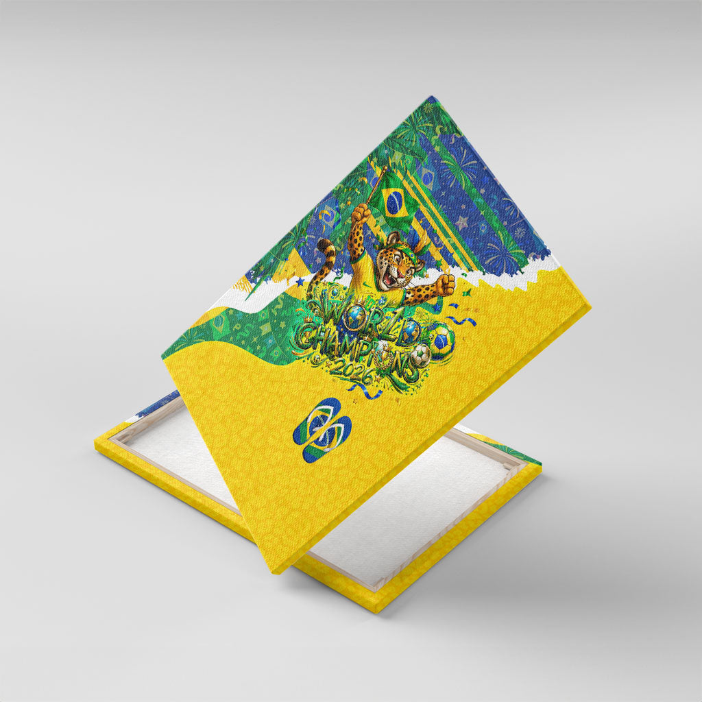 Brazil Football World Champions 2026 Canvas Wall Art Brasil Futebol - Jaguar Mascot - Vibrant Carnival Style