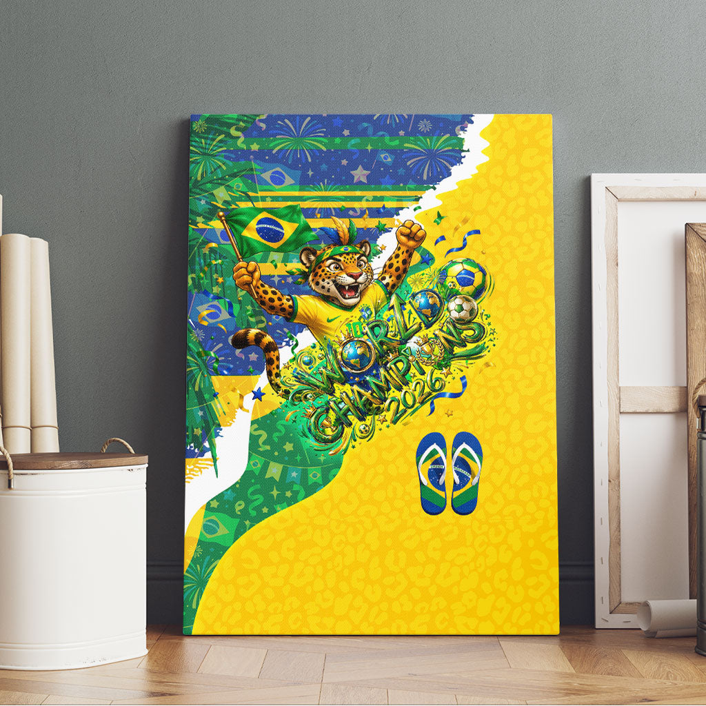 Brazil Football World Champions 2026 Canvas Wall Art Brasil Futebol - Jaguar Mascot - Vibrant Carnival Style