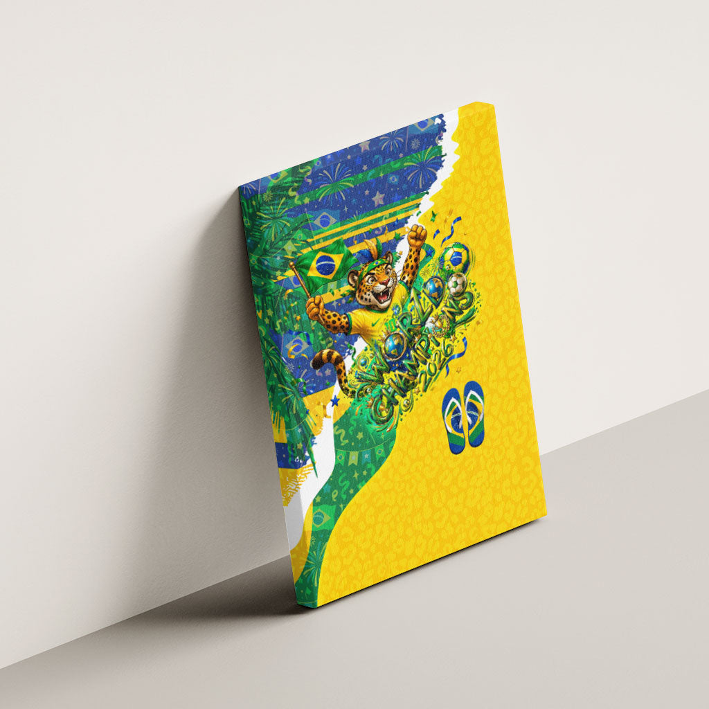 Brazil Football World Champions 2026 Canvas Wall Art Brasil Futebol - Jaguar Mascot - Vibrant Carnival Style