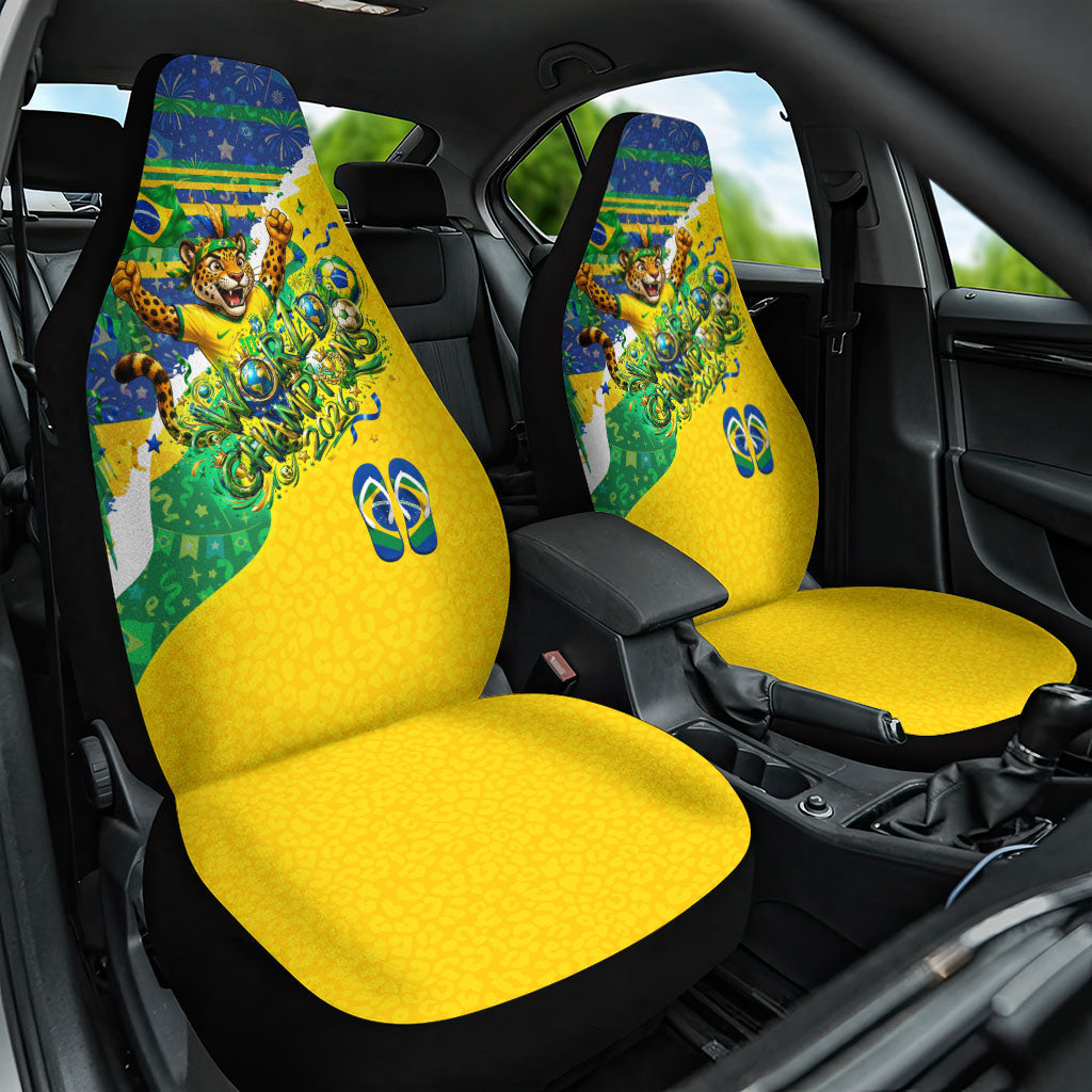 Brazil Football World Champions 2026 Car Seat Cover Brasil Futebol - Jaguar Mascot - Vibrant Carnival Style