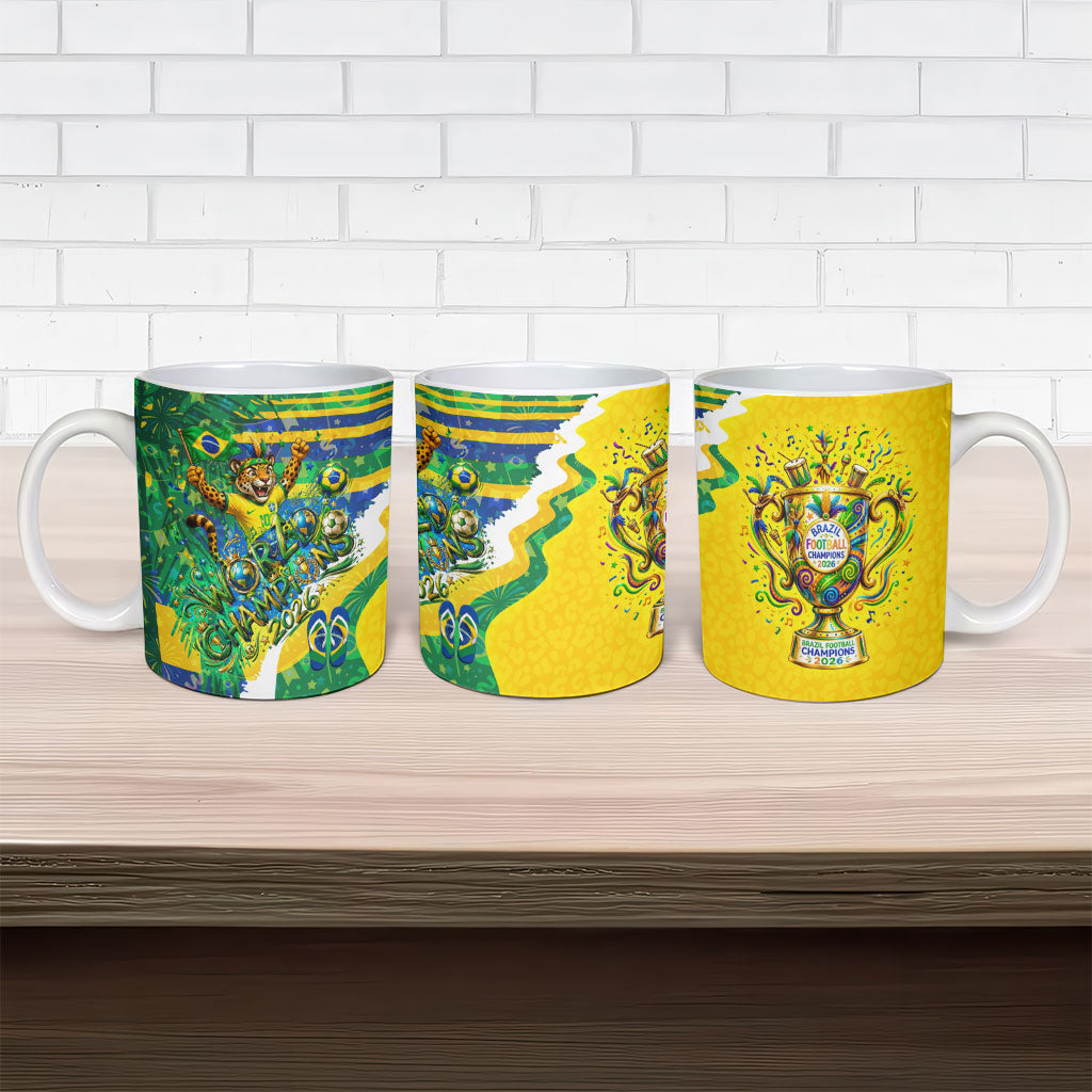 Brazil Football World Champions 2026 Ceramic Mug Brasil Futebol - Jaguar Mascot - Vibrant Carnival Style
