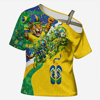 Brazil Football World Champions 2026 Cross Shoulder Shirt Brasil Futebol - Jaguar Mascot - Vibrant Carnival Style