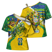 Brazil Football World Champions 2026 Cross Shoulder Shirt Brasil Futebol - Jaguar Mascot - Vibrant Carnival Style