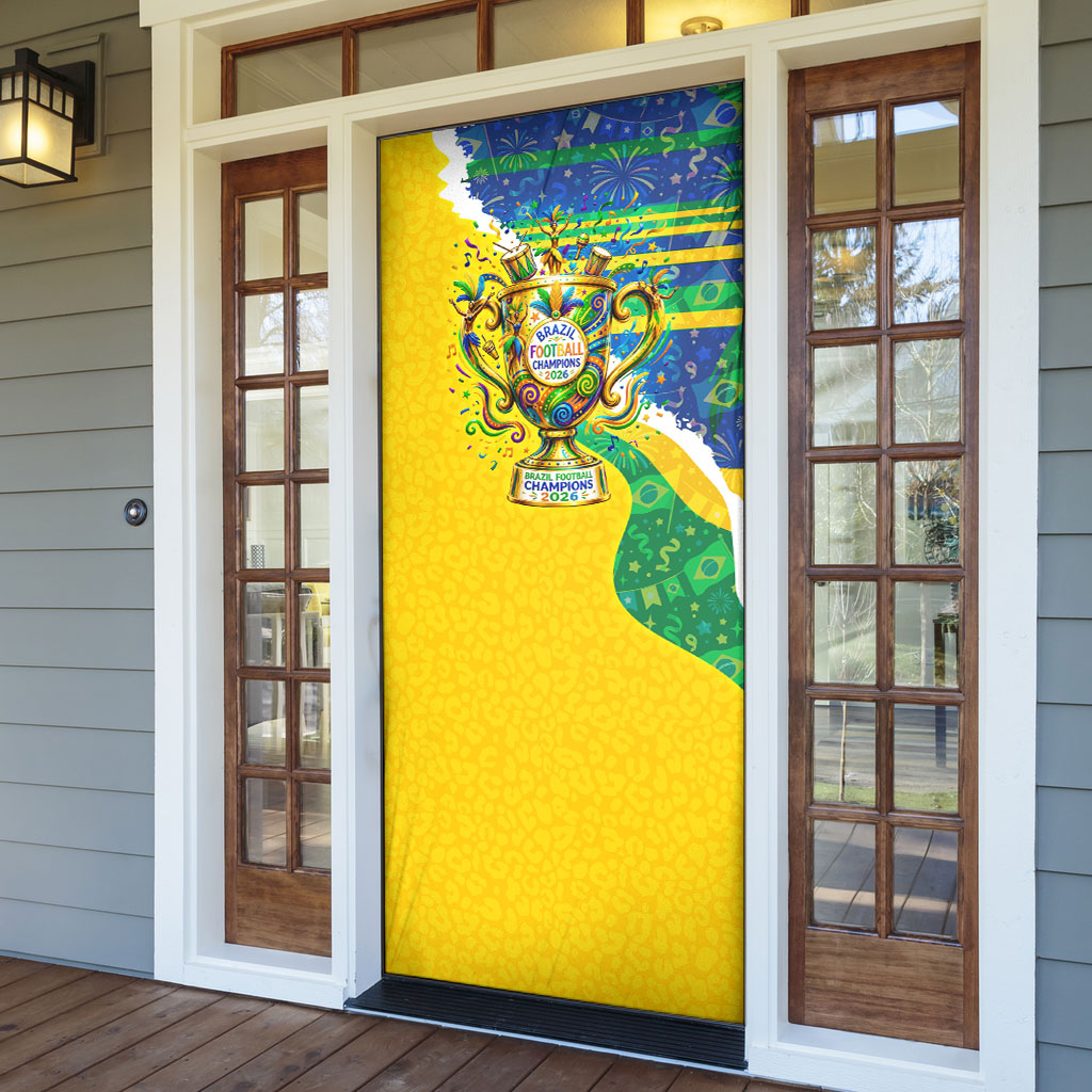 Brazil Football World Champions 2026 Door Cover Brasil Futebol - Jaguar Mascot - Vibrant Carnival Style