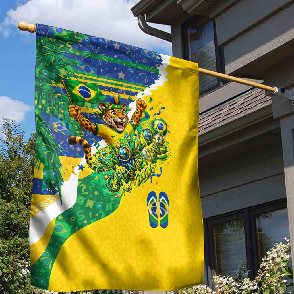 Brazil Football World Champions 2026 Garden Flag Brasil Futebol - Jaguar Mascot - Vibrant Carnival Style