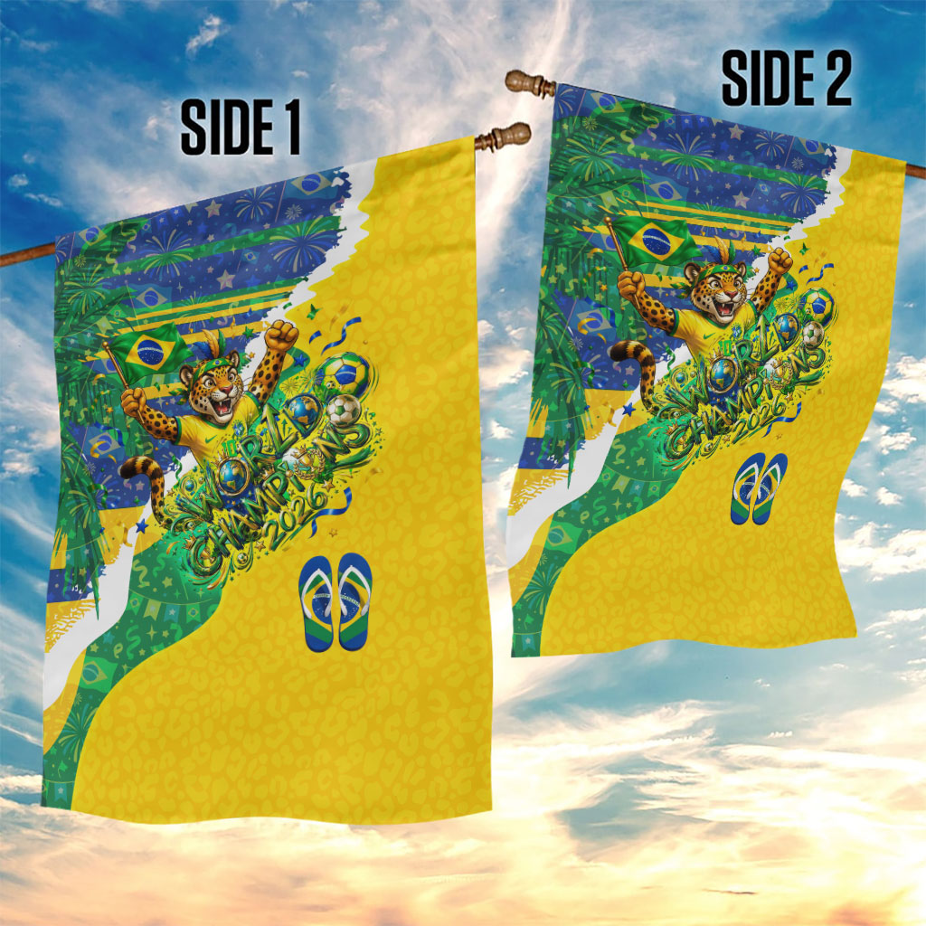 Brazil Football World Champions 2026 Garden Flag Brasil Futebol - Jaguar Mascot - Vibrant Carnival Style