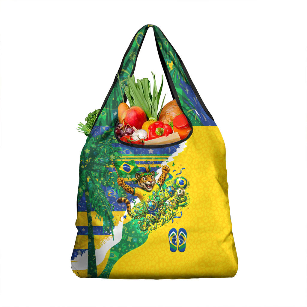 Brazil Football World Champions 2026 Grocery Bag Brasil Futebol - Jaguar Mascot - Vibrant Carnival Style