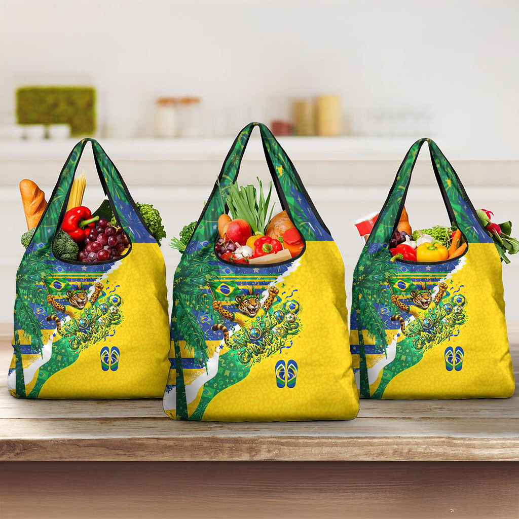 Brazil Football World Champions 2026 Grocery Bag Brasil Futebol - Jaguar Mascot - Vibrant Carnival Style