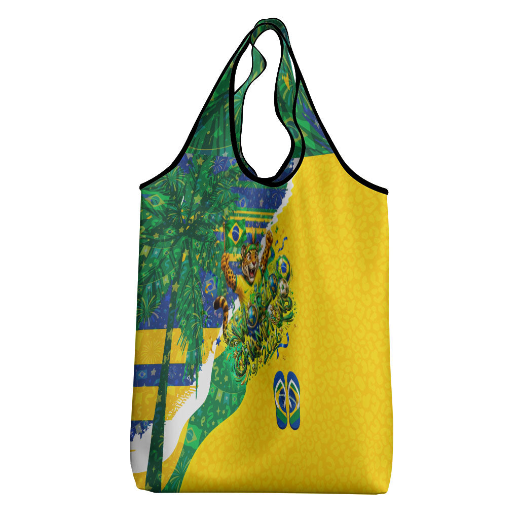 Brazil Football World Champions 2026 Grocery Bag Brasil Futebol - Jaguar Mascot - Vibrant Carnival Style