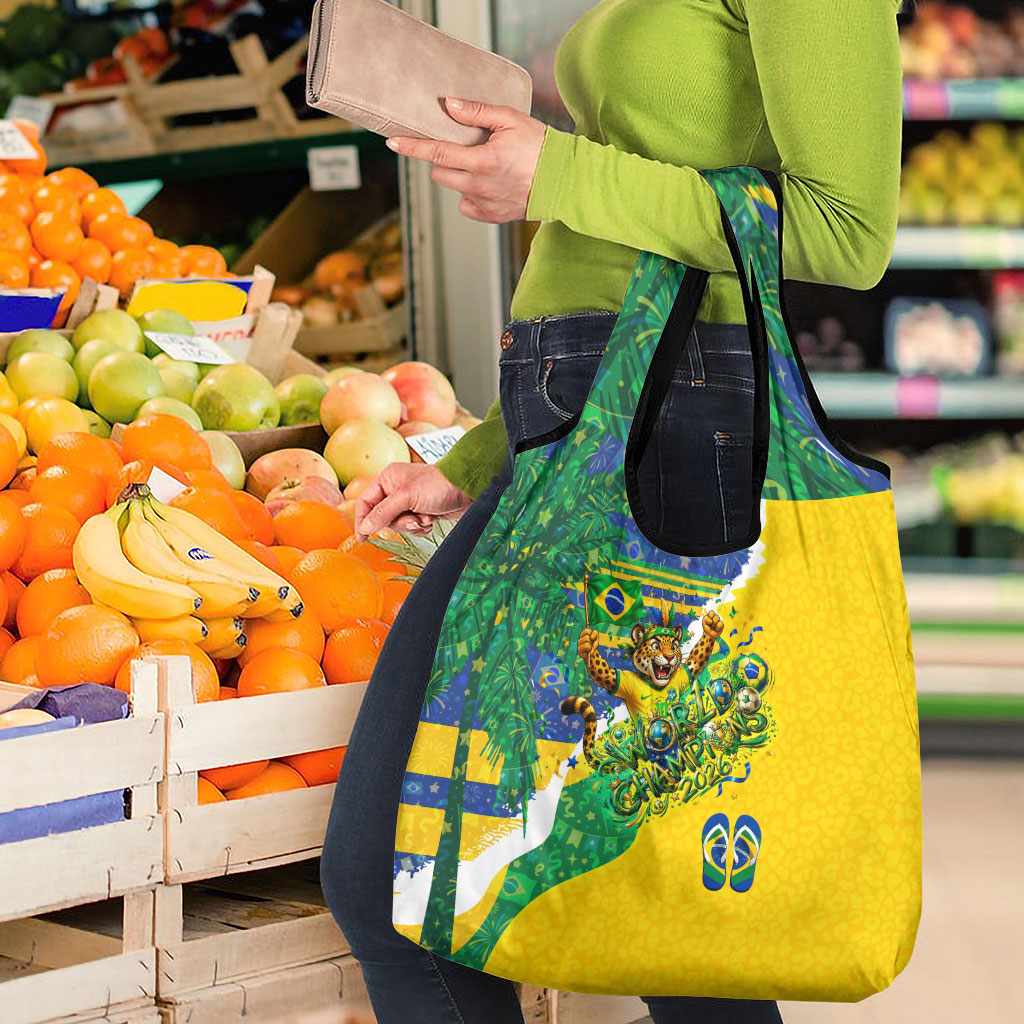Brazil Football World Champions 2026 Grocery Bag Brasil Futebol - Jaguar Mascot - Vibrant Carnival Style