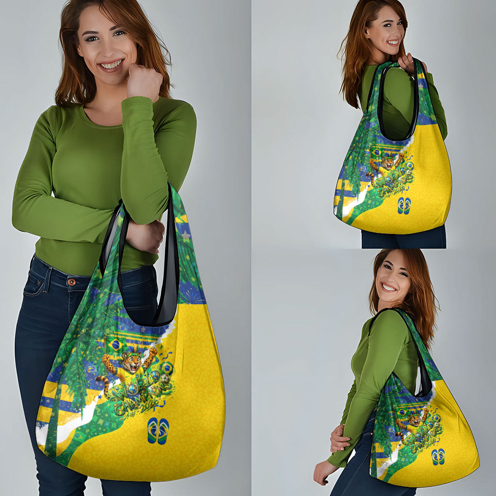 Brazil Football World Champions 2026 Grocery Bag Brasil Futebol - Jaguar Mascot - Vibrant Carnival Style