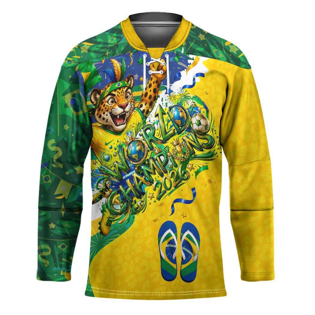 Brazil Football World Champions 2026 Hockey Jersey Brasil Futebol - Jaguar Mascot - Vibrant Carnival Style