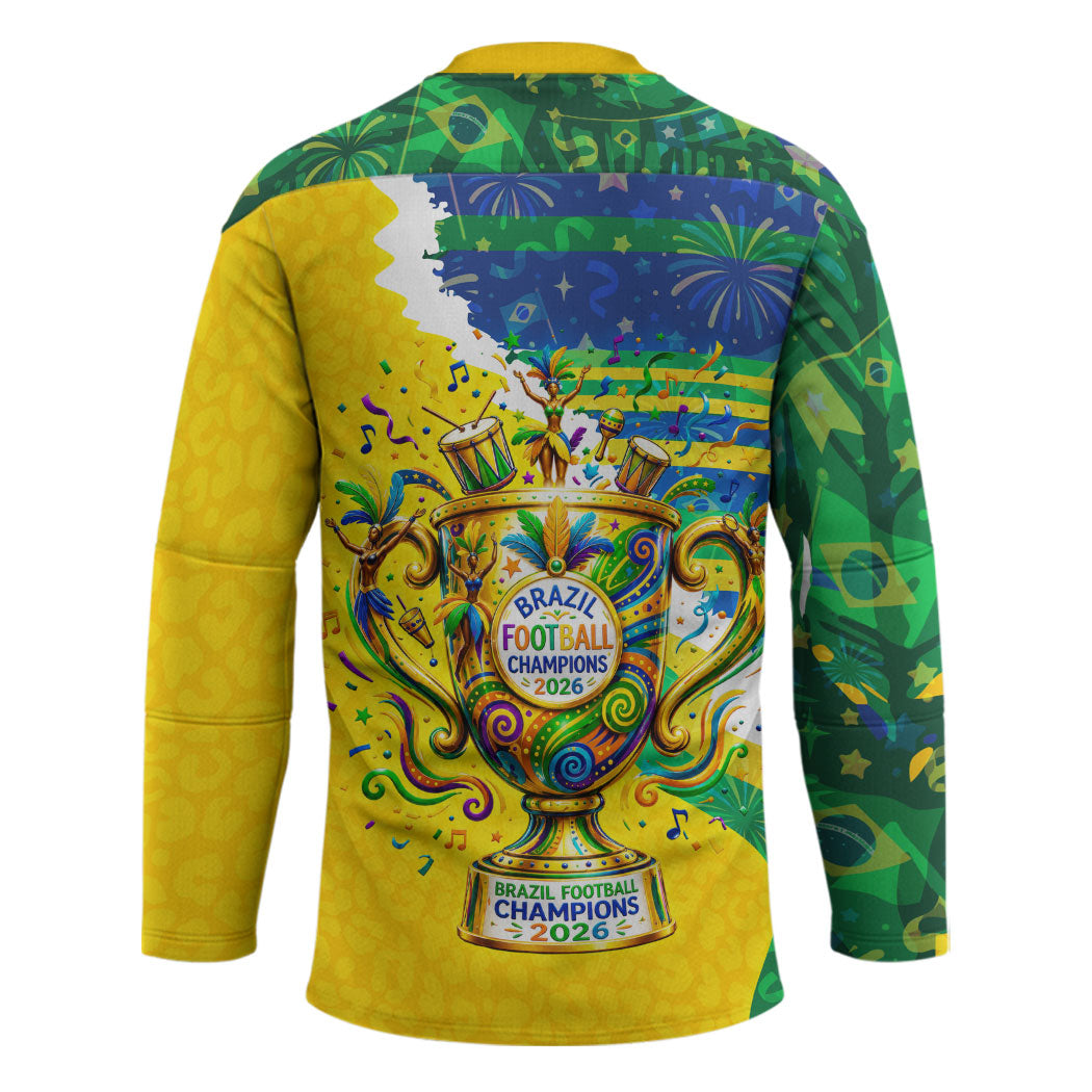 Brazil Football World Champions 2026 Hockey Jersey Brasil Futebol - Jaguar Mascot - Vibrant Carnival Style
