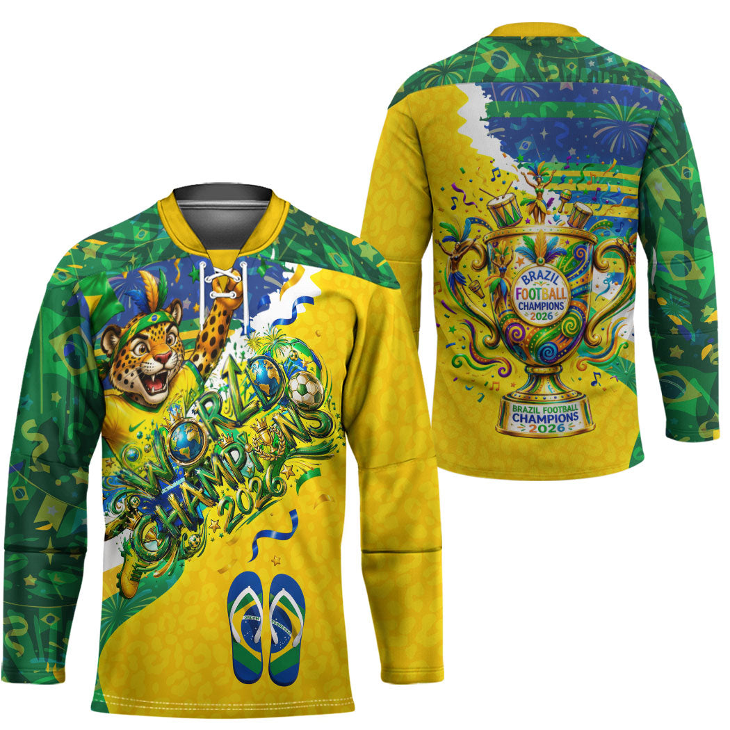 Brazil Football World Champions 2026 Hockey Jersey Brasil Futebol - Jaguar Mascot - Vibrant Carnival Style