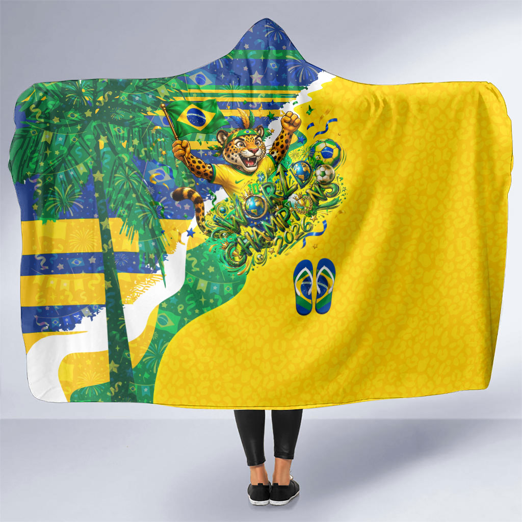 Brazil Football World Champions 2026 Hooded Blanket Brasil Futebol - Jaguar Mascot - Vibrant Carnival Style