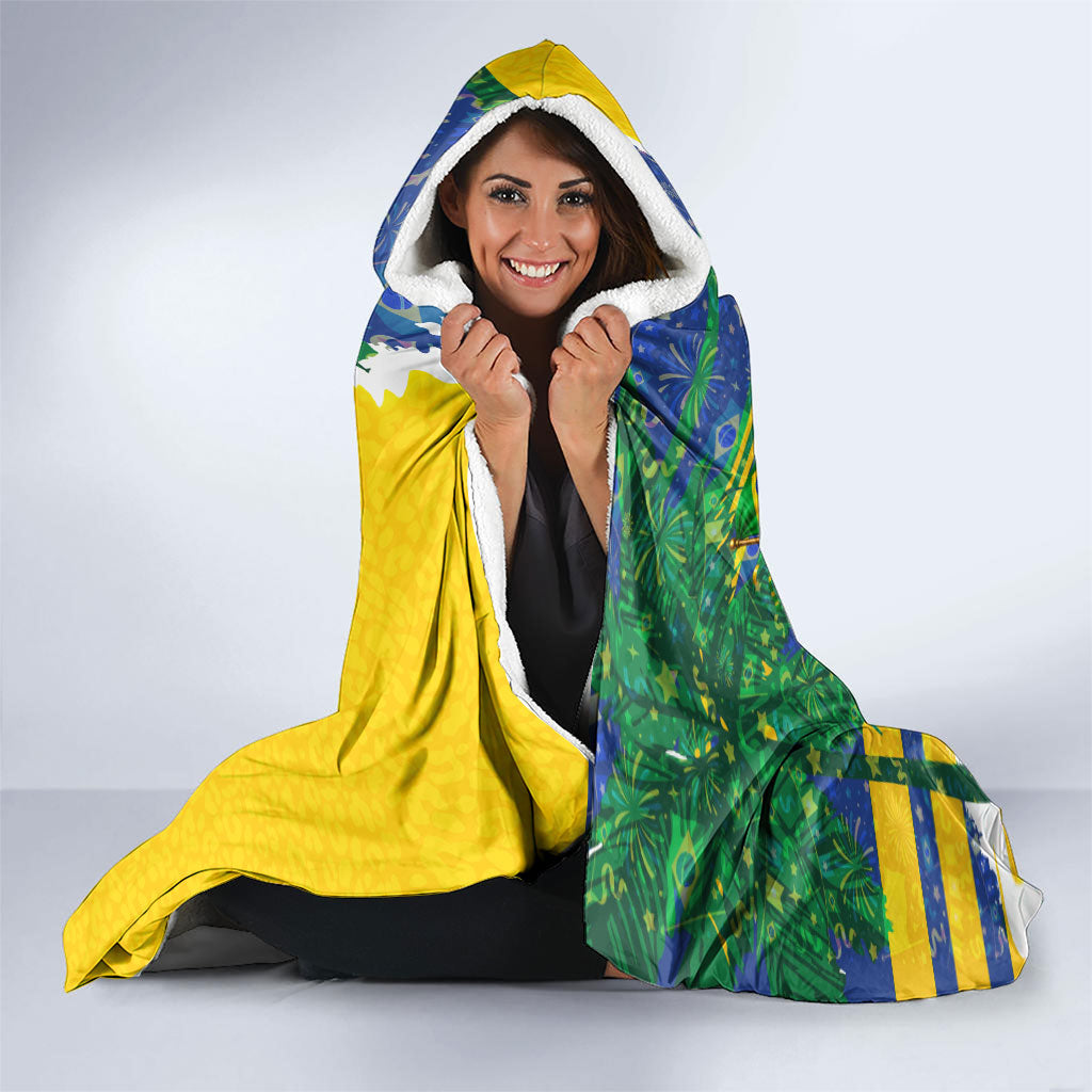 Brazil Football World Champions 2026 Hooded Blanket Brasil Futebol - Jaguar Mascot - Vibrant Carnival Style