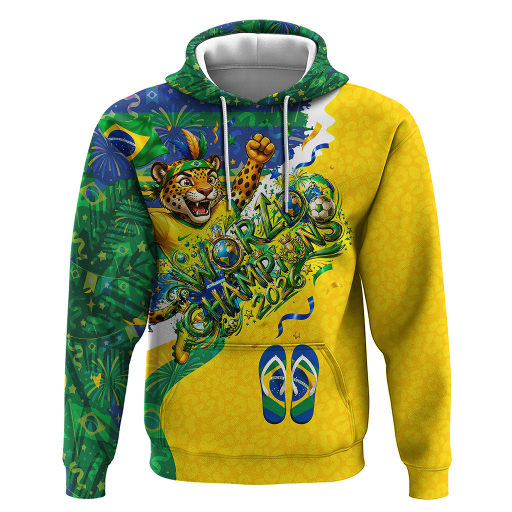 Brazil Football World Champions 2026 Hoodie Brasil Futebol - Jaguar Mascot - Vibrant Carnival Style