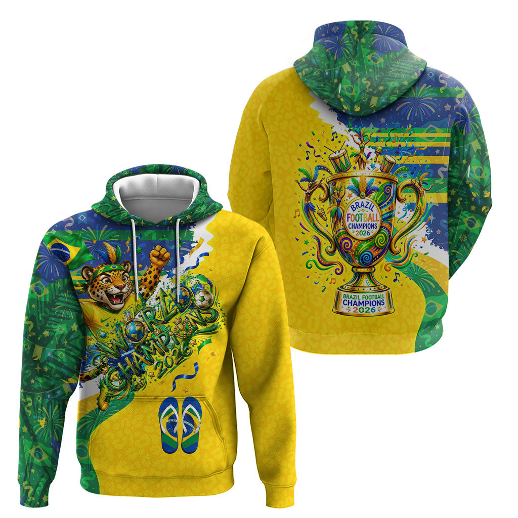Brazil Football World Champions 2026 Hoodie Brasil Futebol - Jaguar Mascot - Vibrant Carnival Style