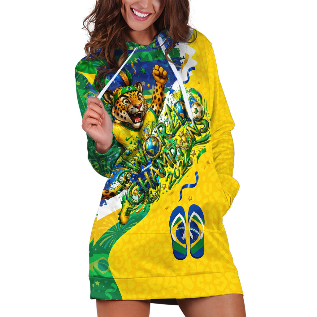 Brazil Football World Champions 2026 Hoodie Dress Brasil Futebol - Jaguar Mascot - Vibrant Carnival Style