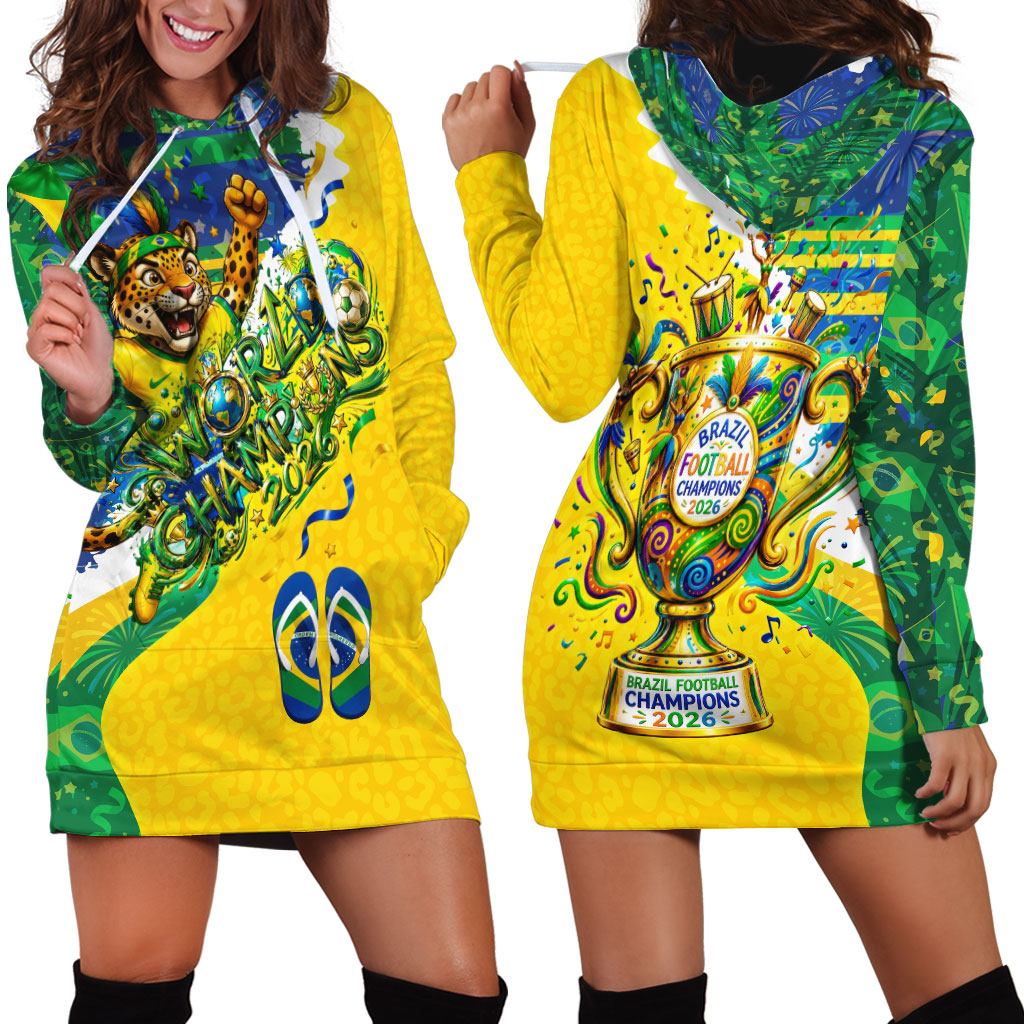 Brazil Football World Champions 2026 Hoodie Dress Brasil Futebol - Jaguar Mascot - Vibrant Carnival Style