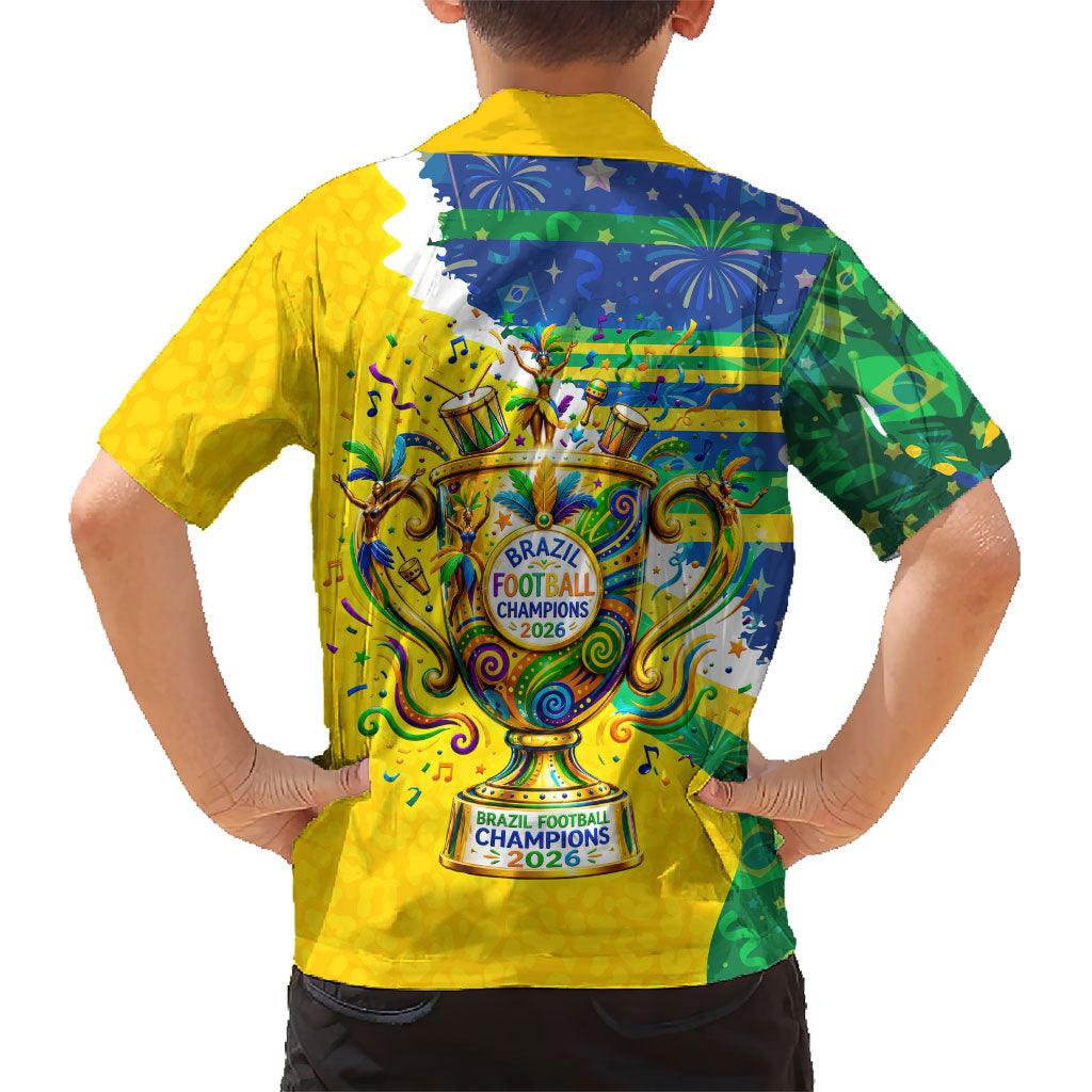 Brazil Football World Champions 2026 Kid Hawaiian Shirt Brasil Futebol - Jaguar Mascot - Vibrant Carnival Style