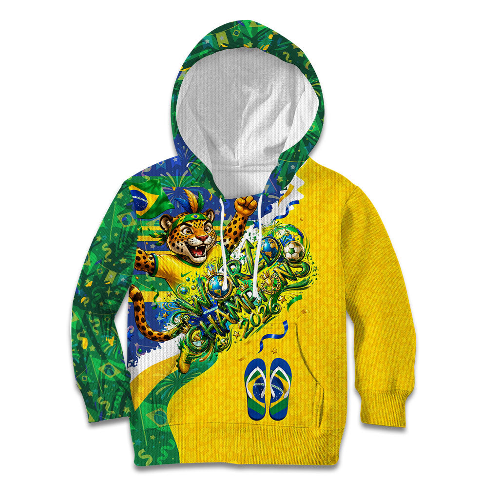 Brazil Football World Champions 2026 Kid Hoodie Brasil Futebol - Jaguar Mascot - Vibrant Carnival Style
