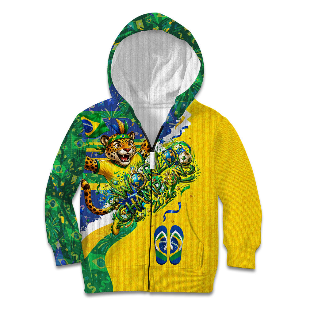Brazil Football World Champions 2026 Kid Hoodie Brasil Futebol - Jaguar Mascot - Vibrant Carnival Style