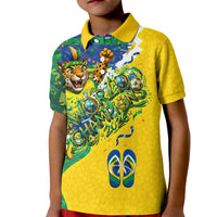 Brazil Football World Champions 2026 Kid Polo Shirt Brasil Futebol - Jaguar Mascot - Vibrant Carnival Style