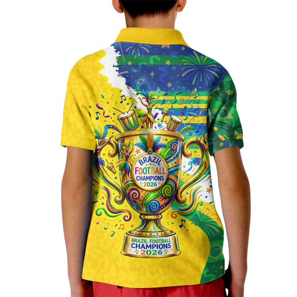 Brazil Football World Champions 2026 Kid Polo Shirt Brasil Futebol - Jaguar Mascot - Vibrant Carnival Style