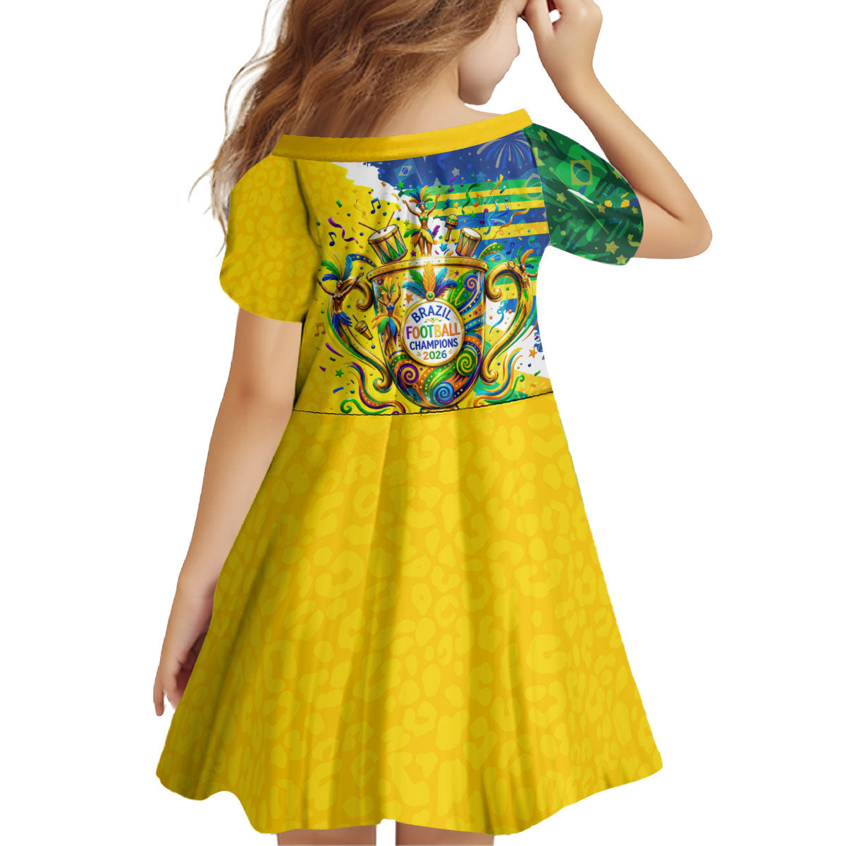 Brazil Football World Champions 2026 Kid Short Sleeve Dress Brasil Futebol - Jaguar Mascot - Vibrant Carnival Style