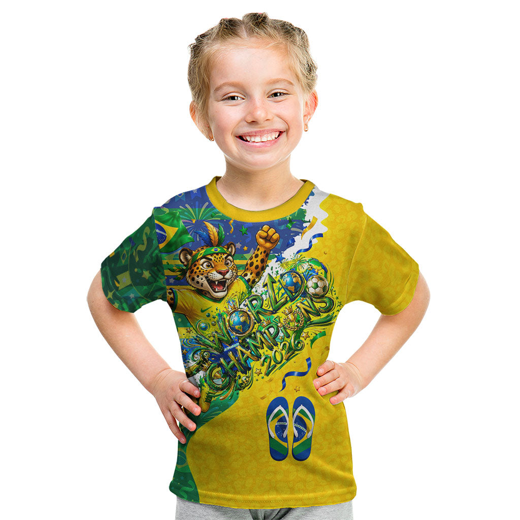 Brazil Football World Champions 2026 Kid T Shirt Brasil Futebol - Jaguar Mascot - Vibrant Carnival Style