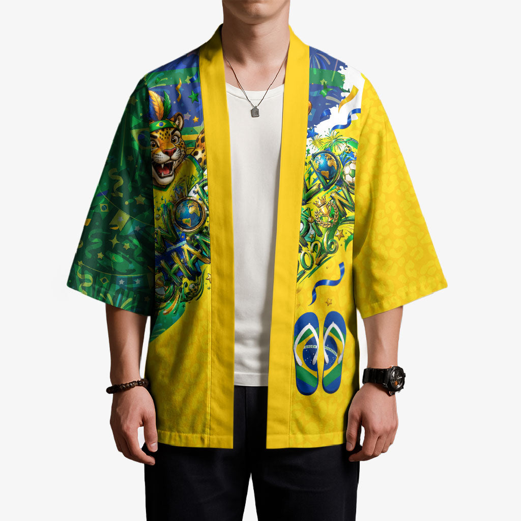 Brazil Football World Champions 2026 Kimono Brasil Futebol - Jaguar Mascot - Vibrant Carnival Style