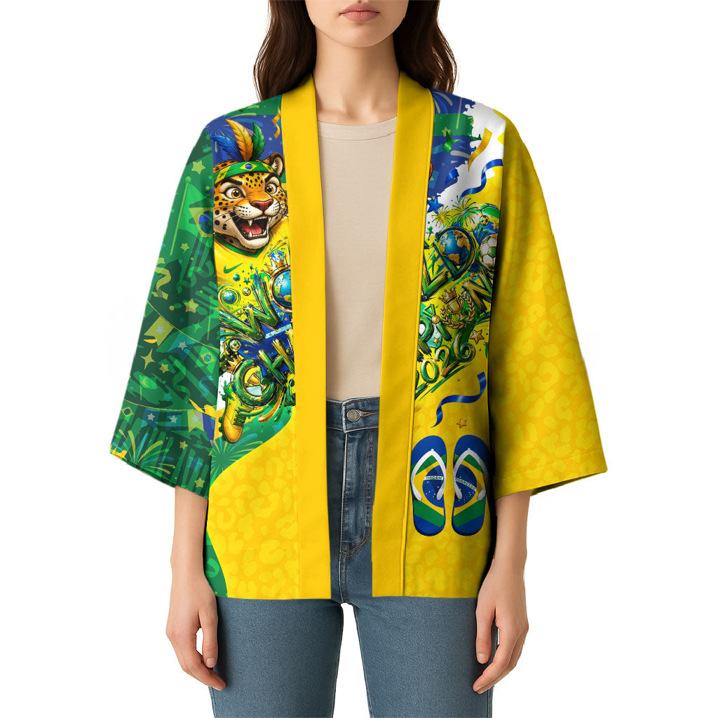 Brazil Football World Champions 2026 Kimono Brasil Futebol - Jaguar Mascot - Vibrant Carnival Style
