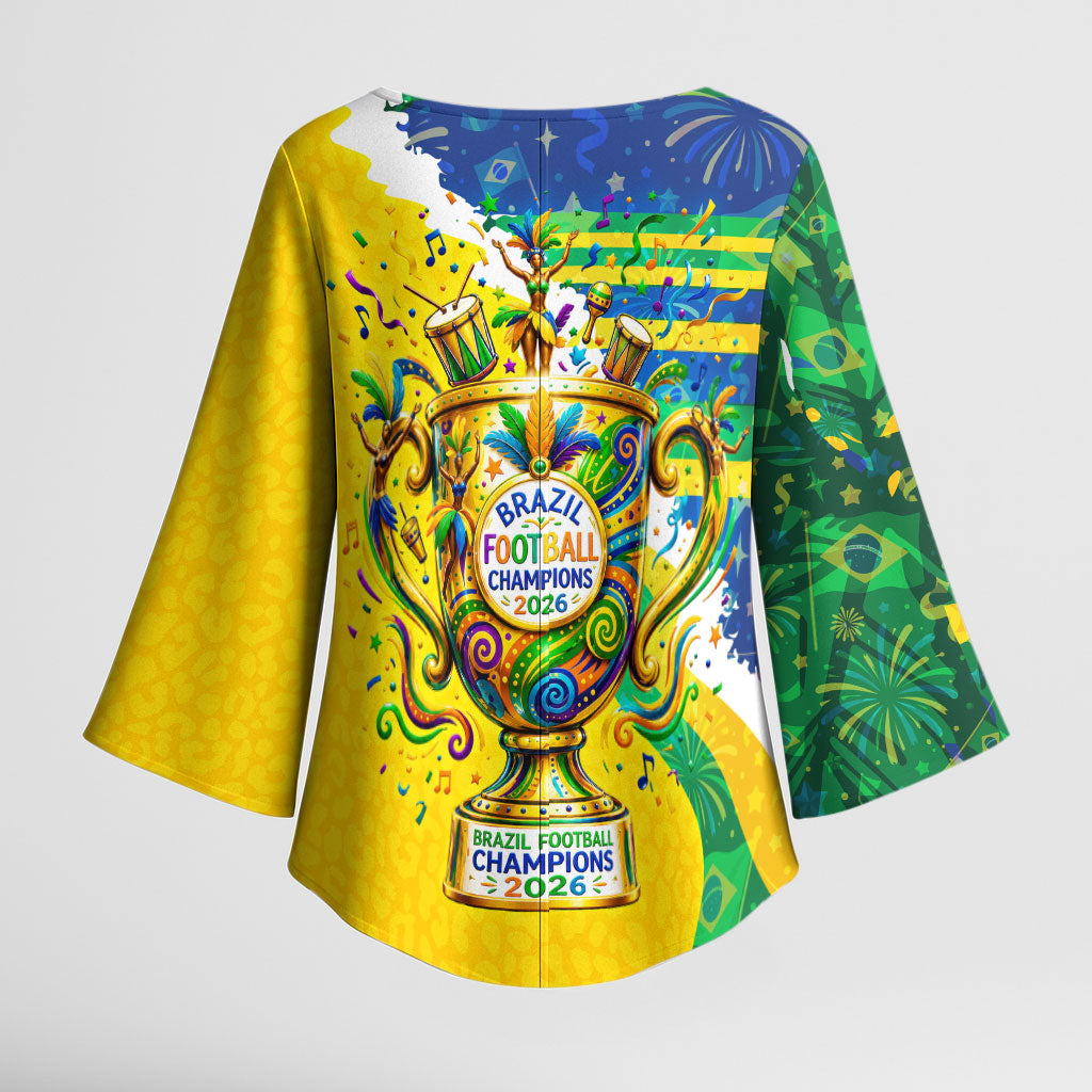 Brazil Football World Champions 2026 Kimono Sleeve Blouse Brasil Futebol - Jaguar Mascot - Vibrant Carnival Style