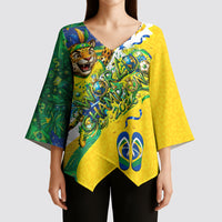 Brazil Football World Champions 2026 Kimono Sleeve Blouse Brasil Futebol - Jaguar Mascot - Vibrant Carnival Style