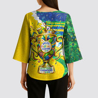 Brazil Football World Champions 2026 Kimono Sleeve Blouse Brasil Futebol - Jaguar Mascot - Vibrant Carnival Style