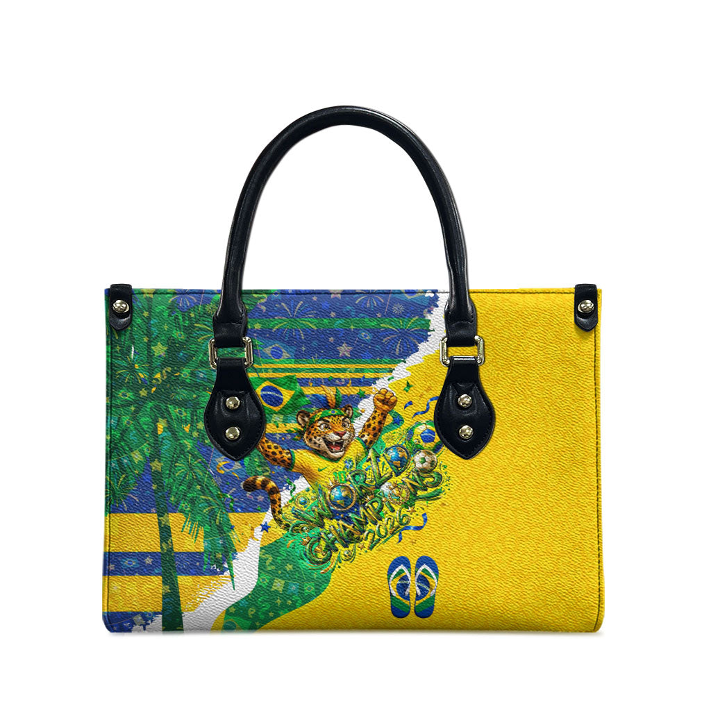 Brazil Football World Champions 2026 Leather Bag Brasil Futebol - Jaguar Mascot - Vibrant Carnival Style
