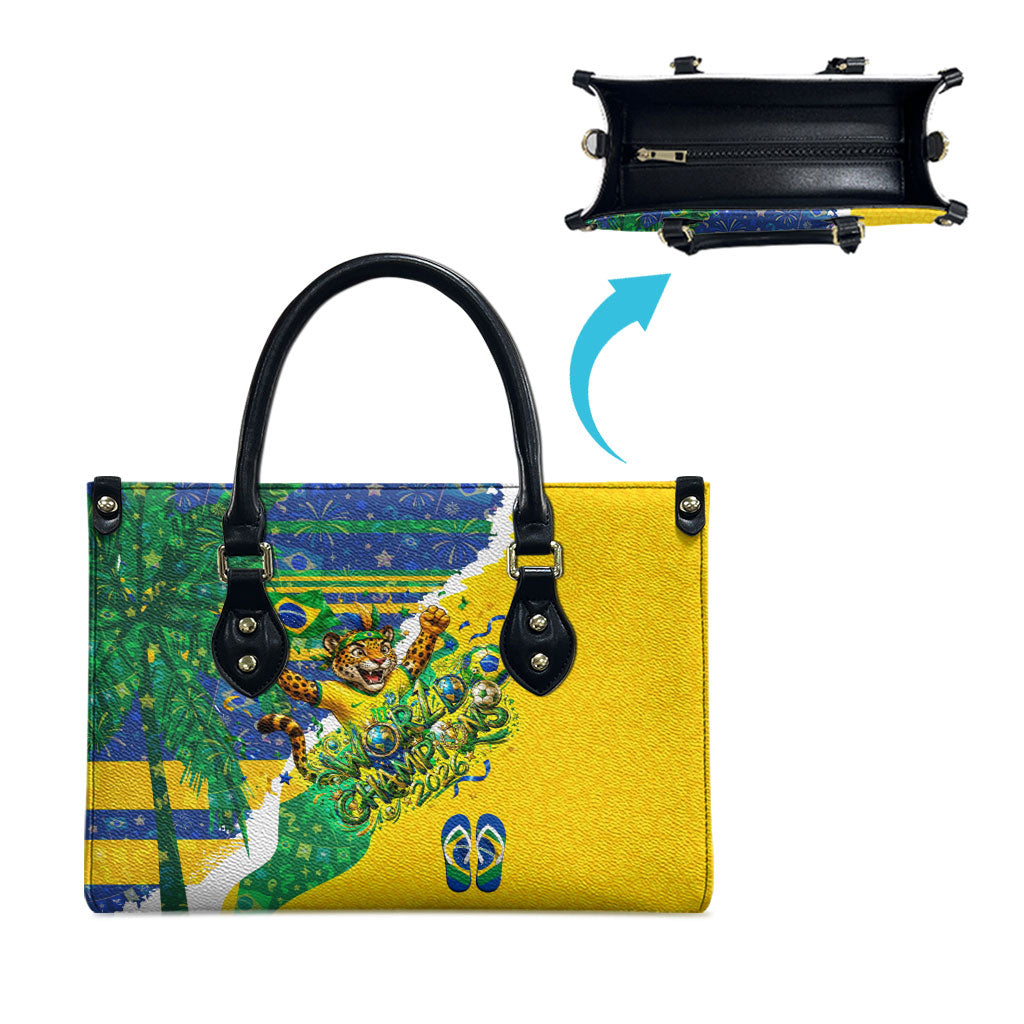 Brazil Football World Champions 2026 Leather Bag Brasil Futebol - Jaguar Mascot - Vibrant Carnival Style