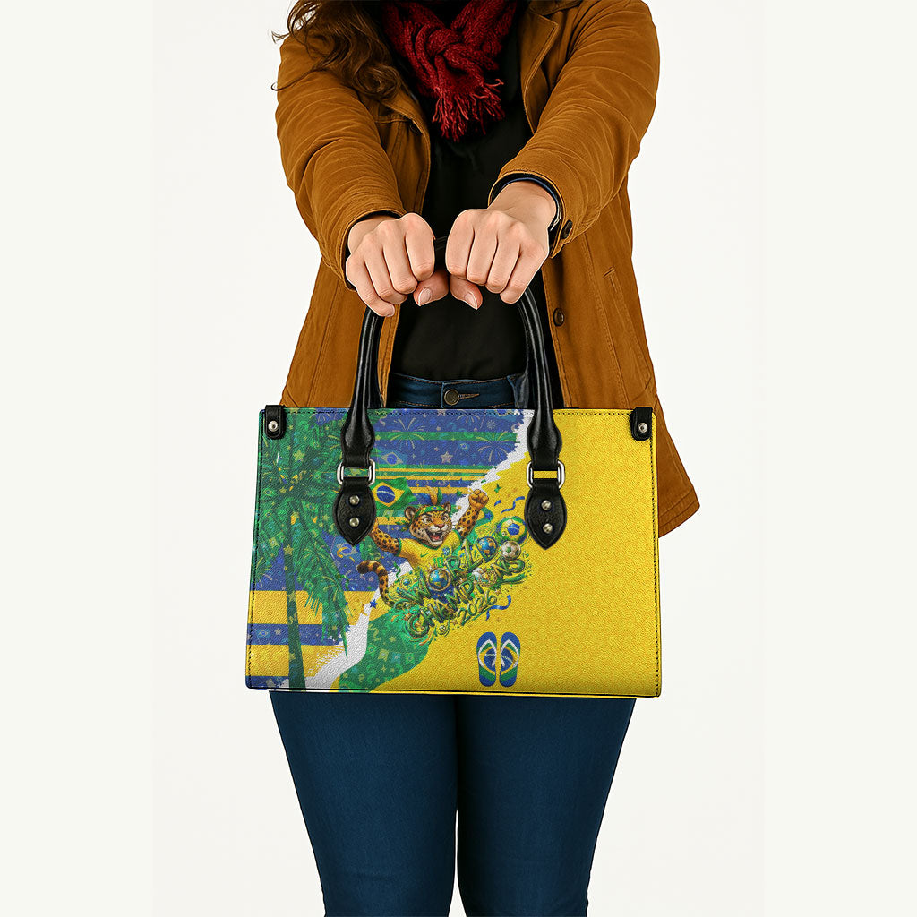 Brazil Football World Champions 2026 Leather Bag Brasil Futebol - Jaguar Mascot - Vibrant Carnival Style