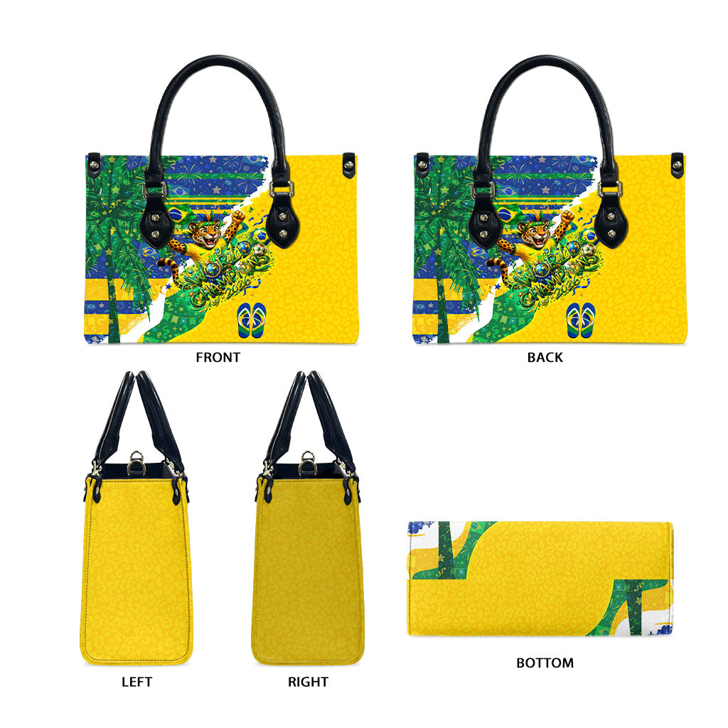 Brazil Football World Champions 2026 Leather Bag Brasil Futebol - Jaguar Mascot - Vibrant Carnival Style