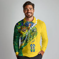 Brazil Football World Champions 2026 Long Sleeve Polo Shirt Brasil Futebol - Jaguar Mascot - Vibrant Carnival Style