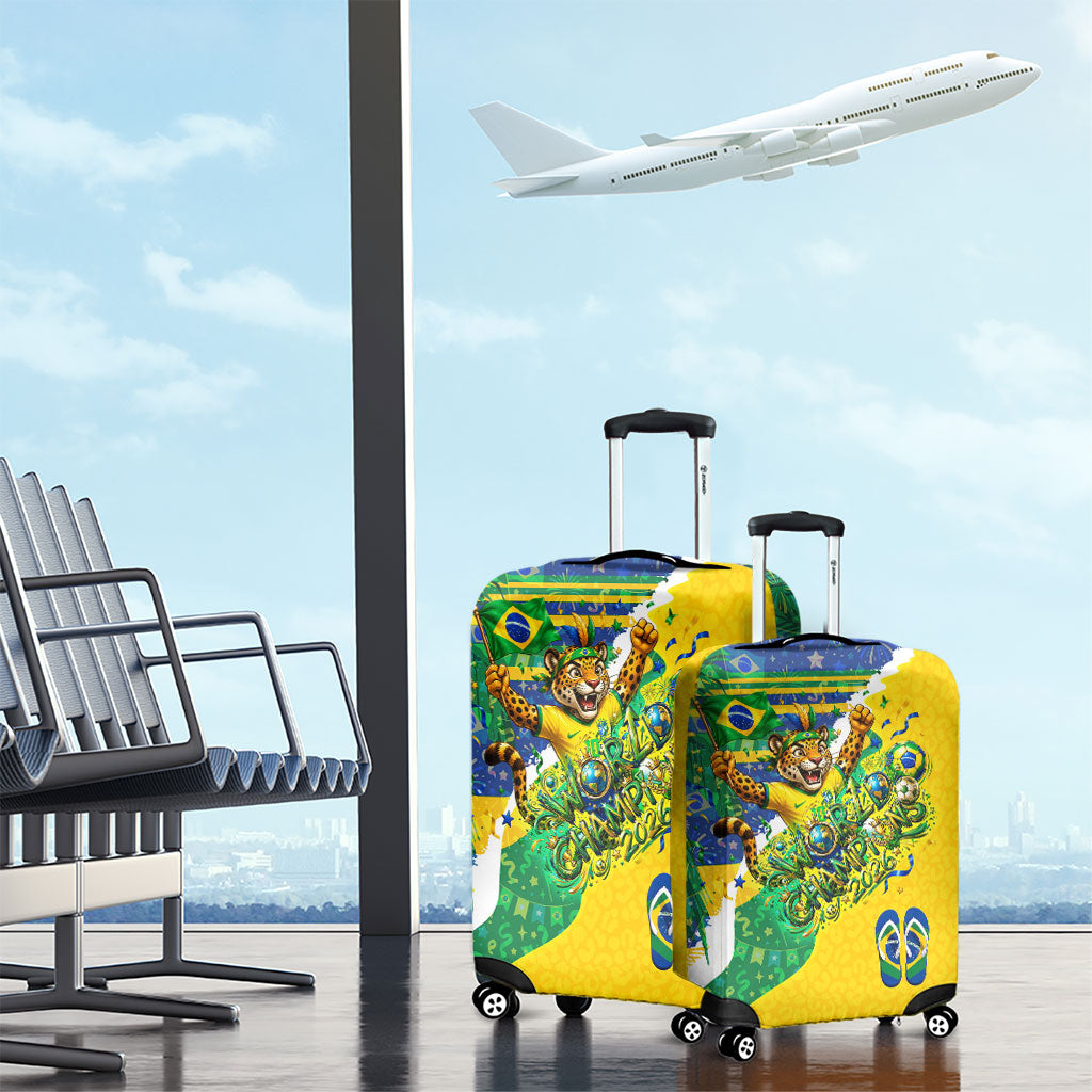 Brazil Football World Champions 2026 Luggage Cover Brasil Futebol - Jaguar Mascot - Vibrant Carnival Style