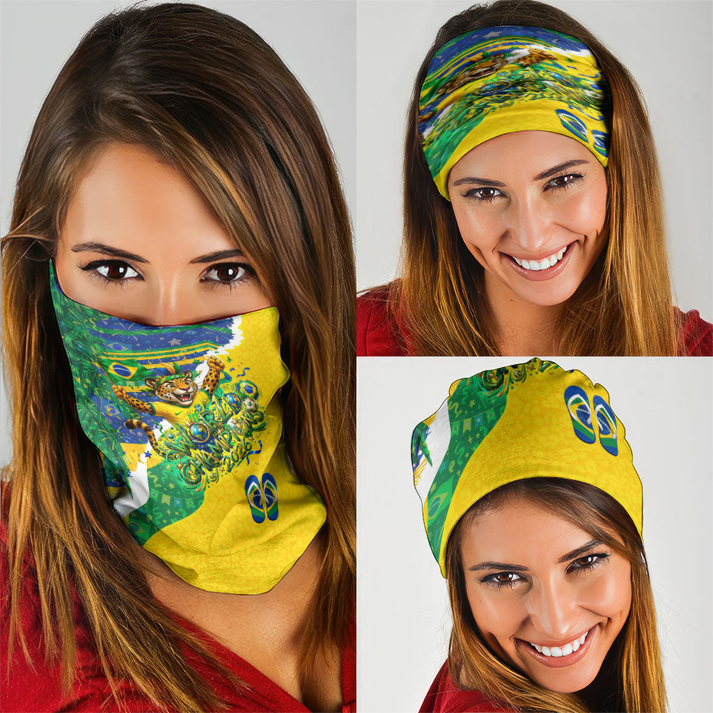 Brazil Football World Champions 2026 Neck Gaiter Brasil Futebol - Jaguar Mascot - Vibrant Carnival Style